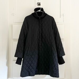 EILEEN FISHER Black Quilted Funnel Neck Jacket Wool Trim Medium